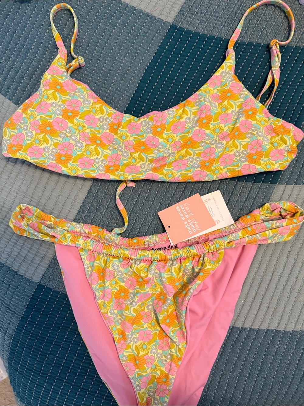 Dippin Daisys Floral Pink and Yellow Two-Piece Swim Set